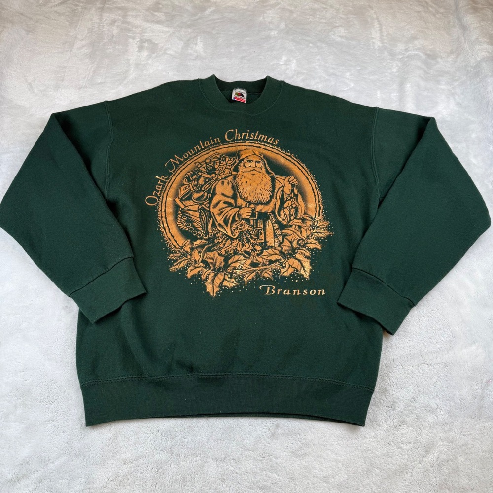 Vintage Fruit of the Loom Ozark Mountain Christmas Santa Sweatshirt Adult‎ L USA